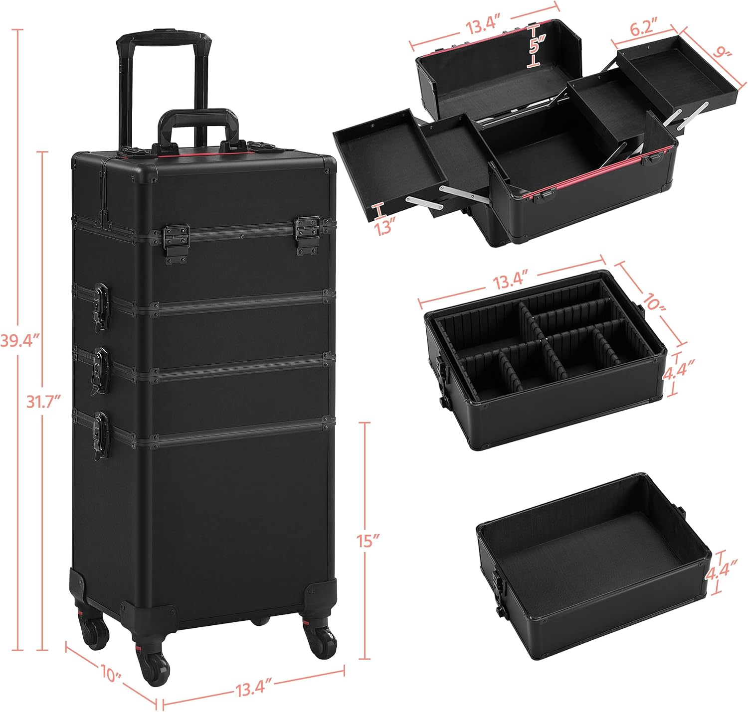 Black 4‑in‑1 Lockable Rolling  - Makeup recension och pris
